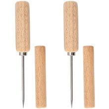 2 stuks roestvrijstalen ijspriemen met veilige houten handgreep en beschermkap, geschikt voor keuken, bars en kamperen.