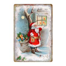 Placa de Natal FloHua de 30x20cm em Metal, Decoração para Sala de Estar, Pode Decorar Paredes e Portas, Compatível com Enfeites de Natal