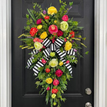 Corona de flores de tulipán artificiales de 40 cm (16 pulgadas) para primavera y verano, con hojas verdes, ideal para decorar puertas, ventanas y
