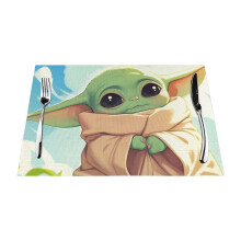 Conjunto de 4 jogos americanos com estampa do Baby Yoda de Star Wars, laváveis e resistentes ao calor, ideais para mesa ou cozinha. Antiderrapantes