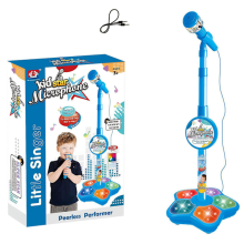 Micrófono eléctrico para niños con soporte ajustable, máquina de karaoke con luces, para niñas y niños [DB] Azul