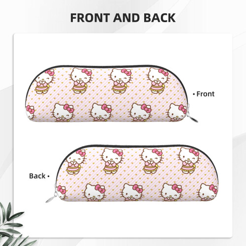 Ημικυκλική Δερμάτινη Θήκη για Μολύβια Hello Kitty με Φερμουάρ, Μεγάλης Χωρητικότητας, 1