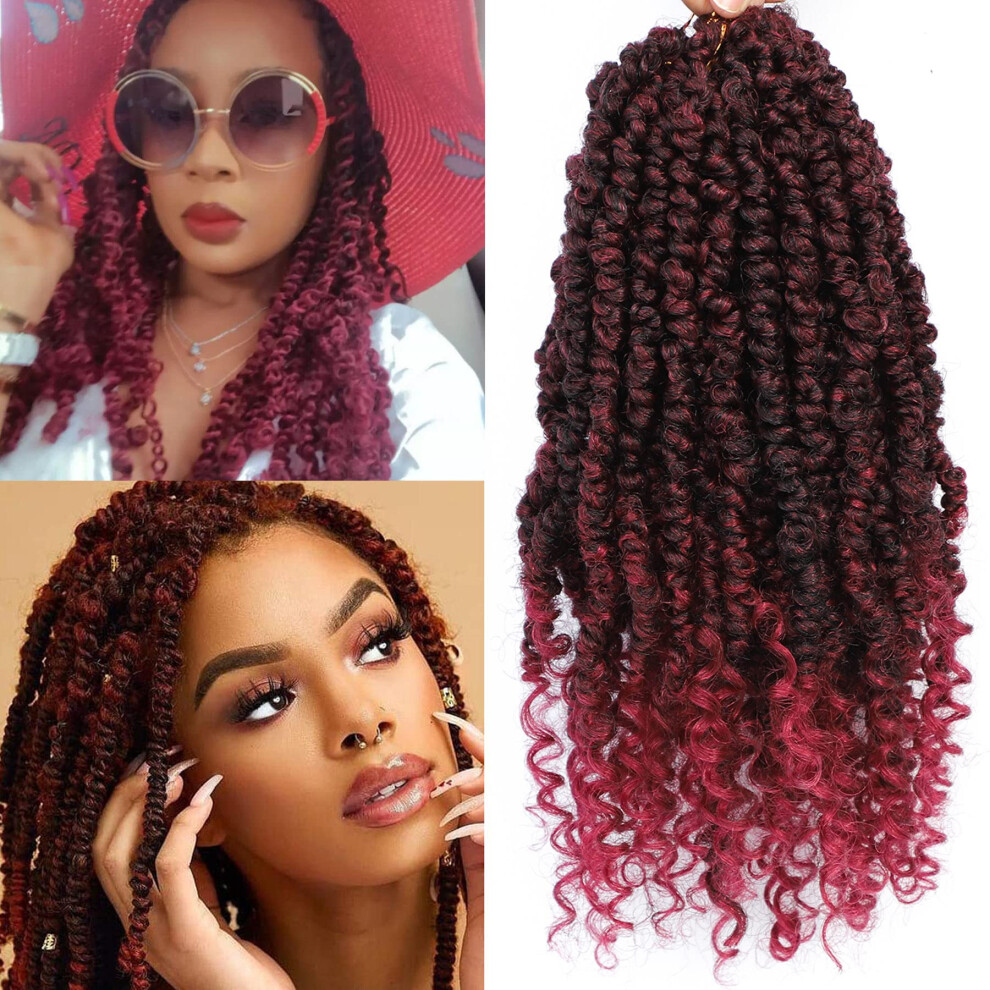 Unisex Black,Red 12 Inch T1b Burgundy Passion Twist Crochet Hair, 9 Packs Pre Twisted Braids For Black Women