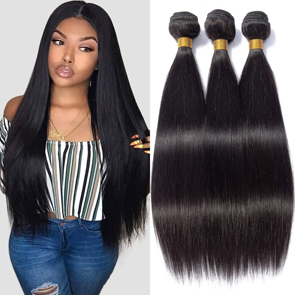 Unisex Brazilian Virgin Straight Human Hair Bundles 8A Grade Unprocessed Weave 3Pcs 26 Inch For Women