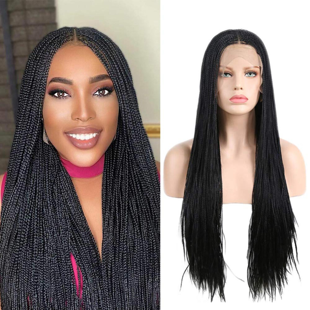 24 Inch Natural Black Synthetic Lace Front Wig with Natural Hairline 180% Density Heat Resistant Fiber