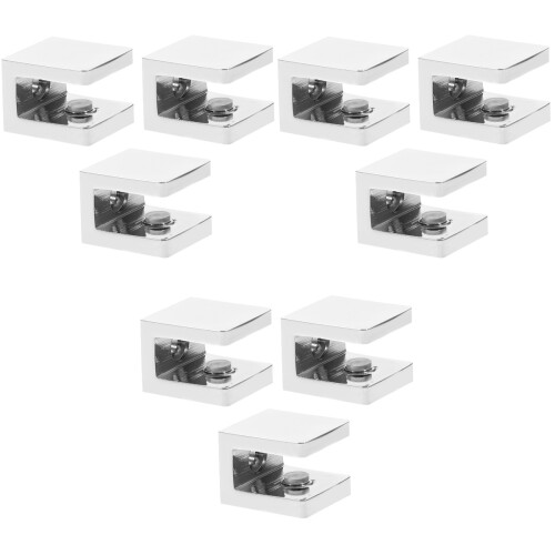 9Pcs Heavy Duty Silver Glass Shelf Clamps Adjustable Copper Brackets 2
