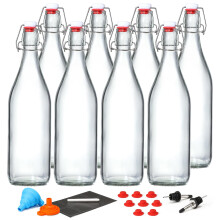 8 Pack 1L Swing Glass Bottles with Airtight Leakproof Seal for Home Brewing and Storage