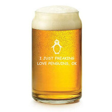 16 oz Beer Can Glass I Just Freaking Love Penguins Funny