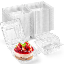 100 Pack Clear Plastic Take Out Food Containers with LeakProof Hinged Lids for Cake, Sandwiches, Desserts