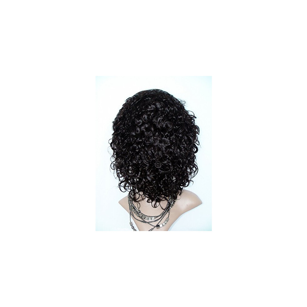 Unisex Black,Brown 10 Inch Mongolian Virgin Remy Human Hair Lace Wig Curly Dark Brown Full Lace Wig For Black Women