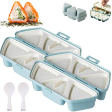 6 Cavity Onigiri Mold Silicone Triangle Rice Ball Maker with Musubi Press NonStick Foldable Blue