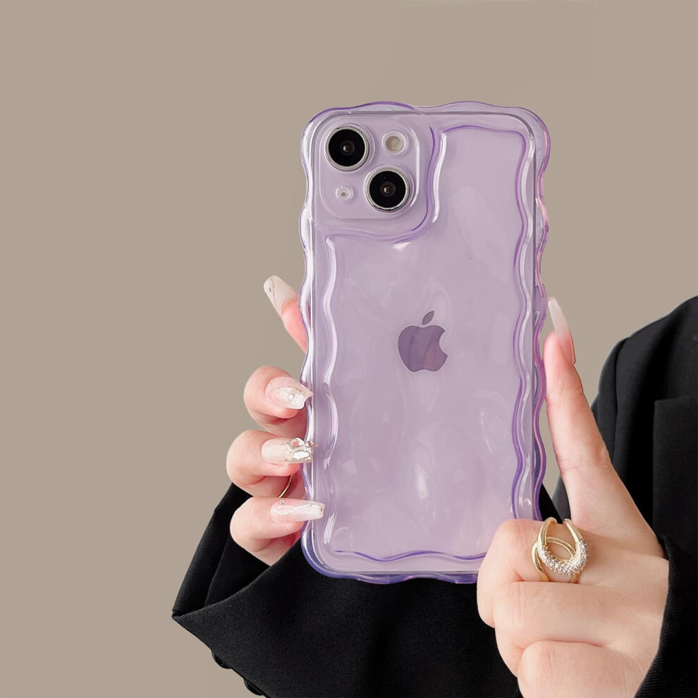 Cute 3D Transparent Meteorite Case For Compatible With Iphone 14 Pro, Water Ripple Curly Wavy Frame, Soft Tpu Shockproof Clear Case 6.1" Purple 9482828429439