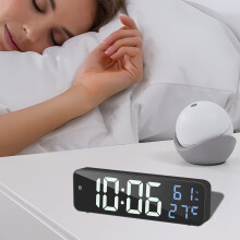 Reloj despertador digital con visualización de fecha y temperatura, 3 niveles de intensidad regulables, doble fuente de alimentación, apto para