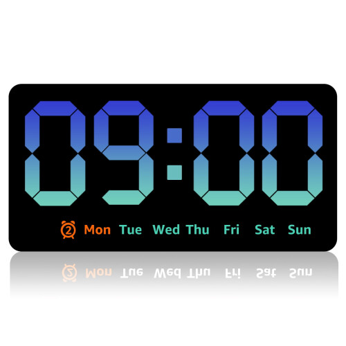 Relógio de parede digital com tela LED de 8,5 polegadas, despertador, 3 níveis de brilho, data, dia da semana e temperatura.