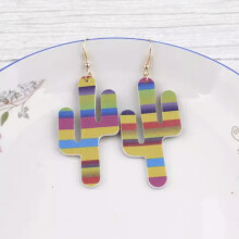Orecchini pendenti a forma di cactus in sughero e pelle con motivo Buffalo Stripes di RSAMD per donna, gioiello estivo, idea regalo - Giallo