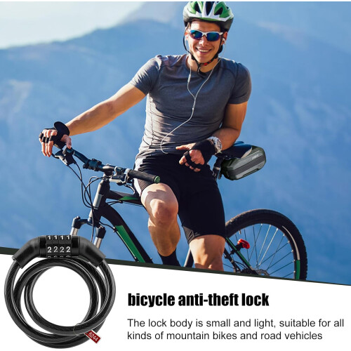 Heavy Duty 4Digit Combination Bike Lock, Waterproof AntiTheft Bicycle Chain with Steel Cable 2