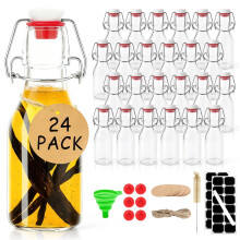 24 Pack 4oz Swing Glass Bottles with Airtight Silicone Seal for Kombucha Syrup Beer Brewing