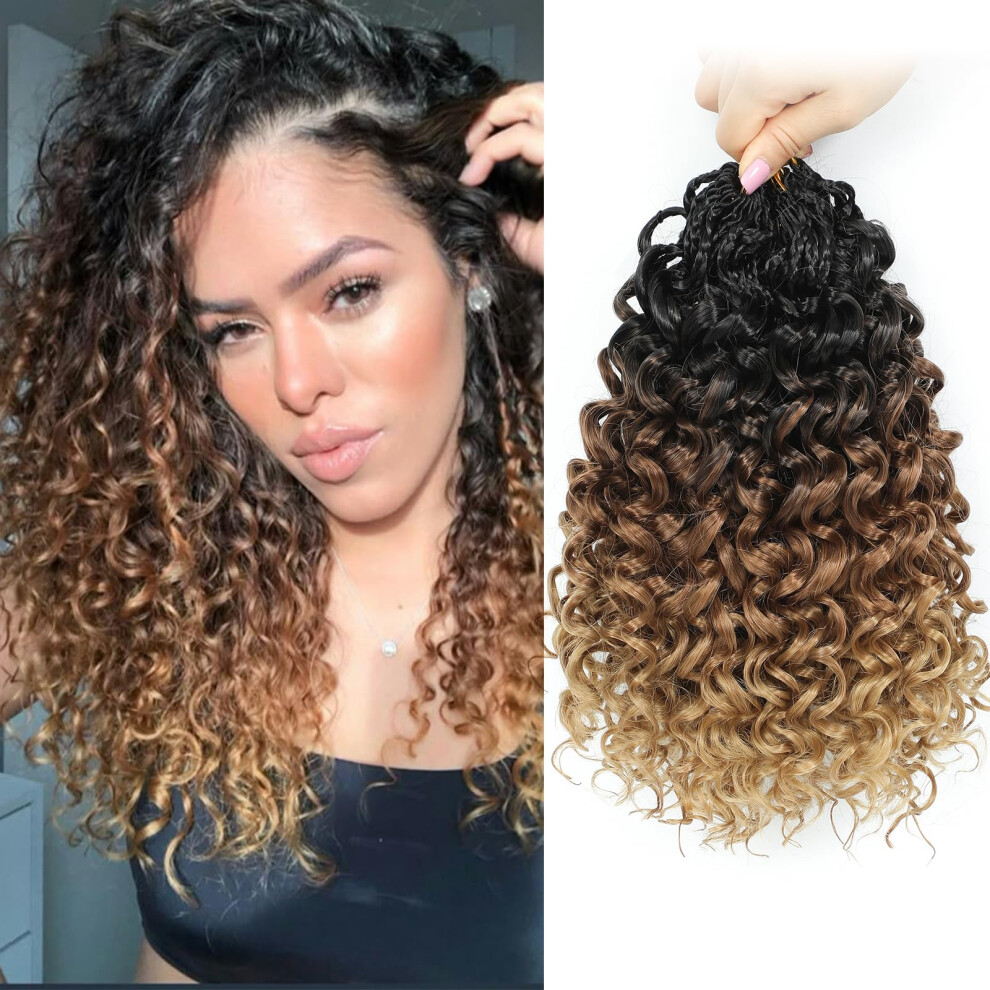 Unisex Prelooped Gogo Curl Crochet Hair 10 Inch Water Wave Extensions Synthetic Deep Twist 1B/30/27
