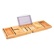 Adjustable Bathtub Caddy with Retractable NonSlip Shelf for Wooden Tubs and Relaxation Essentials