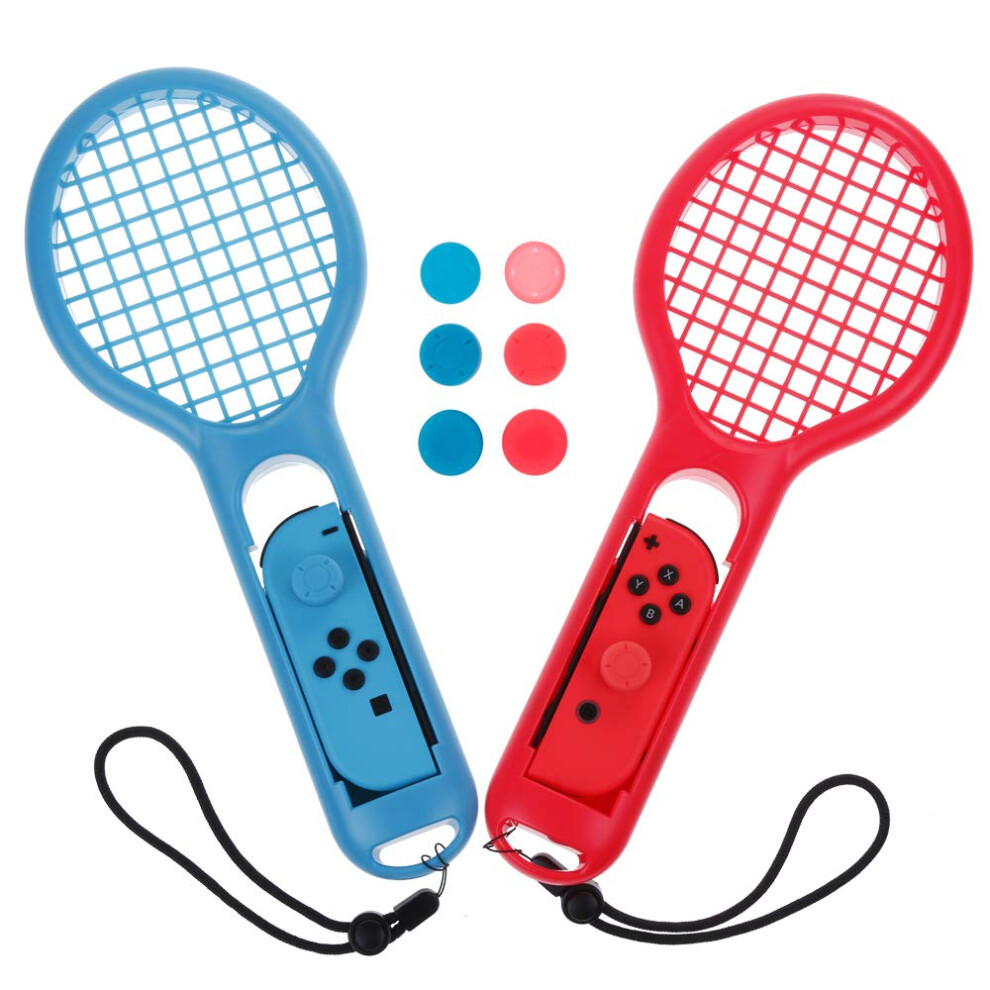 Tennis Racket Grip Kit For Nintendo Switch Mario Tennis Aces With 6 Rubber Covers And Blue/Red 9099447834225