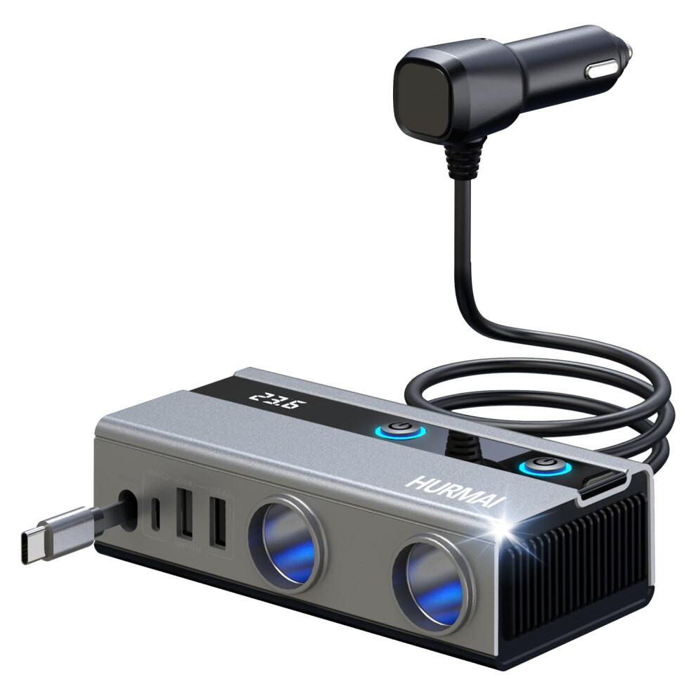 Car Cigarette Lighter Splitter 120W Dual Socket Multi Port Car Charger Usbc Fast Charging With Independent Switches And Led Voltage Display 9044945934038