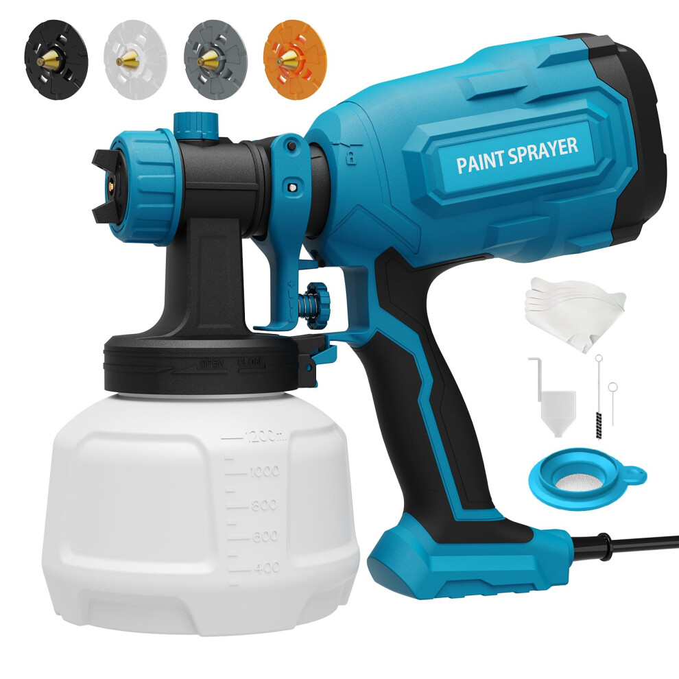 700W Hvlp Paint Sprayer With 4 Brass Nozzles, Adjustable Patterns For Furniture Cabinets Diy Blue 9099447834805