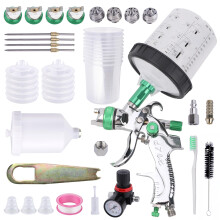 HVLP Spray Gun Kit with 10pcs 600ml Cups, 4 Nozzles 1.4/1.7/2.0/2.5mm, Automotive Gravity Feed Paint Sprayer with Regulator for Car Painting
