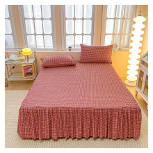 Elegant Ruffle Bed Skirt Queen Size with Geometric Stripes and Dots, 3pcs Set with Pillowcases