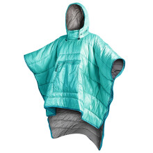 2 in 1 Camping Sleeping Bag Cloak, Windproof Warm Poncho with Large Front Pocket, Green 200x140cm
