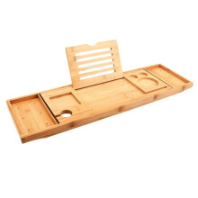 Adjustable Wooden Bathtub Tray with Wine Glass Slot, Tablet and Phone Holder for Relaxation