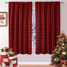 Red and Black Buffalo Plaid Curtains 52x54, Thermal Insulated Room Darkening Farmhouse Drapes, Rod Pocket Panels, Set of 2