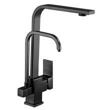 Kitchen Faucet with 360 Swivel Spout, Brass Hot and Cold Mixer Tap with Filter for Under Sink, Black