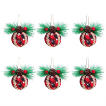 Prelit Shatterproof Christmas Tree Ornaments with Pinecones & Greenery, 6pcs Plaid Burlap Foam Decorations, Black Red Aousthop, Compatible with Xmas
