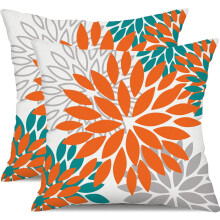 Orange Flower Pillow Covers 16x16 Inch Set of 2, Waterproof Outdoor Decor for Living Room Sofa Patio Furniture Garden, Compatible with 002N