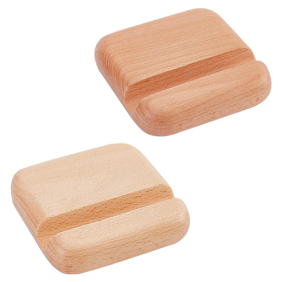 2 Pcs Wooden Cell Phone Stands 3.14X3.14x0.78 Square Wood Mobile Phone Holders Universal Desktop Phone Stand Portable Mobile Tablet Holder 9175034022906