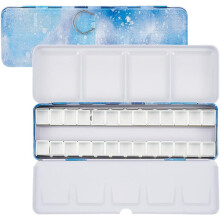 Blue Watercolor Paint Palette - Metal Travel Box with 26 Empty Half Pans, Compatible with DIY & On-the-Go Painting