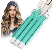 3 Barrel Curling Iron Wand, 1 inch Ceramic Tourmaline Hair Waver, 5 Temp Settings, Styling Tool for Women & Girls, Gift (Green)