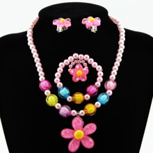 5Pcs Handmade Flower Necklace Bracelet Ring Ear Studs Kids Girls Jewelry Set
