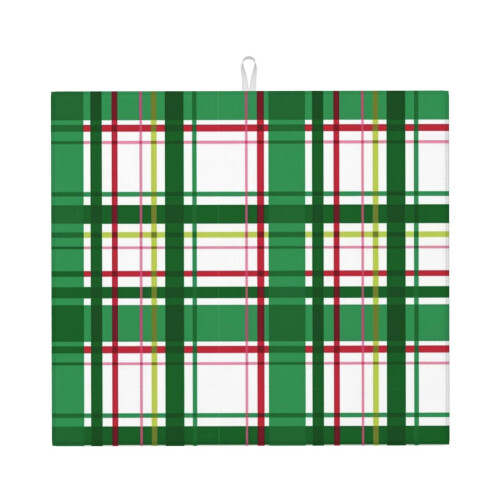Christmas Plaid Dish Drying Mat For Kitchen Counter, Microfiber Dish Mat, Fast Absorbent Draining Pad