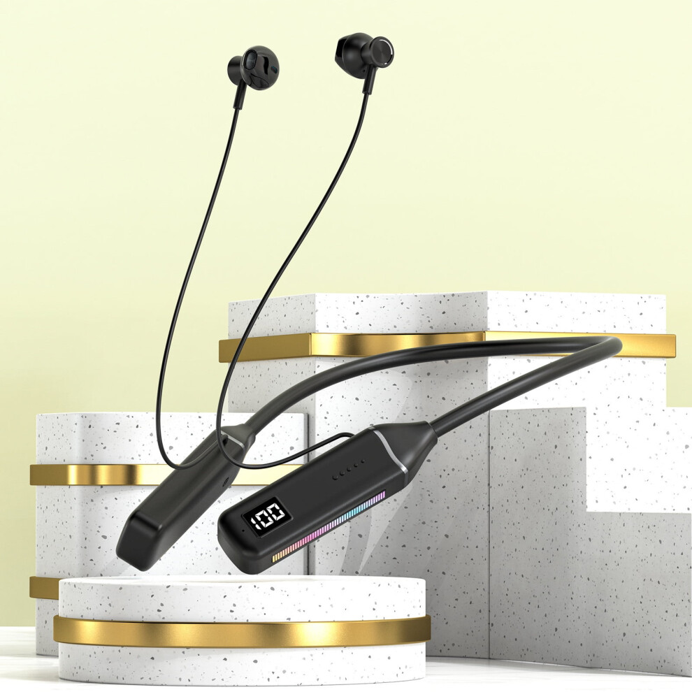 Avtoify Hanging Neck Bluetooth Earphones With Live Rgb Dazzling Lights, Led Digital Display, Ultra Long Standby Sports Earphones Black 9138057672534