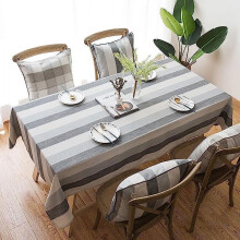 Nvzi-a Grey Stripe Rectangle Tablecloth 55x86 Inch, Cotton Linen Fabric for 6-8 Seats, Farmhouse Kitchen Rustic Table Cover