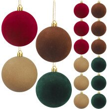 Velvet Christmas Tree Ornaments Set of 12 Shatterproof 3.15 Inch Balls Wine Red Brown Green