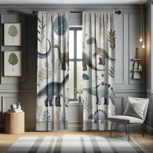 Cortinas Ambesonne com estampa de dinossauro, modelo Funny Nights Star Jurassic, par de 71 x 160 cm, nas cores roxo-azulado e cinza claro.