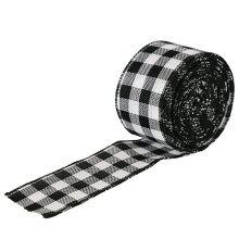 Weihnachtliche Bänder mit Drahtkante, kariertes Büffelkaromuster, einfarbiges Juteband, Vichy-Karo-Bastelband für DIY-Geschenkverpackungen,