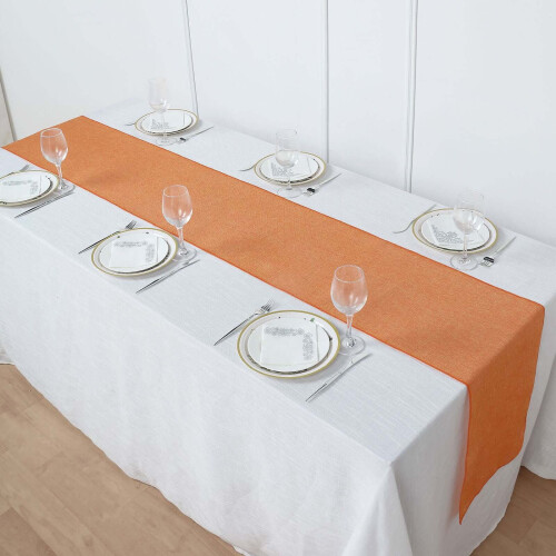 Efavormart 14"x108" Πορτοκαλί Boho Chic Ρουστίκ Τραπεζομάντιλο από Λινάτσα και Γιούτα 1