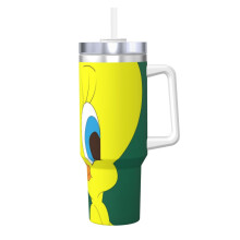 Bicchiere da viaggio per auto Bugs Bunny Ice King da 40 oz (con manico e cannuccia), con coperchio 2 in 1 e finitura in acciaio inossidabile.