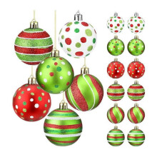 Set mit 24 Christbaumkugeln, rot und grün glitzernd mit Punkten und Streifen für die Weihnachtsdekoration