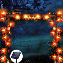 2 stuks 100 LED-zonnekransverlichting in herfstthema, 9,75 meter lange slinger met esdoornbladeren, waterdichte herfstdecoratie voor tuin en balkon,