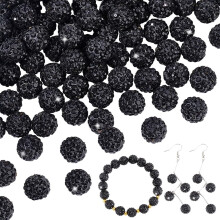 100 schwarze Strasssteine (10 mm) im Pavé-Stil, Kristallperlen aus Polymer Clay in Form von Discokugeln für Schmuckherstellung, Armbänder,