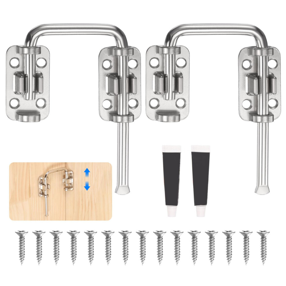 2Pcs Sliding Door Lock Loop Latch, 2.42 Inch Flexible Ushaped Hook With Screws For Barn Or Uneven Doors, Silver 9099447836724